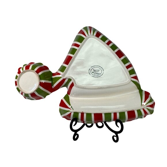 Park Designs Wrap It Up Santa Hat Chip & Dip Platter Red Green & White Ceramic - Picture 3 of 6
